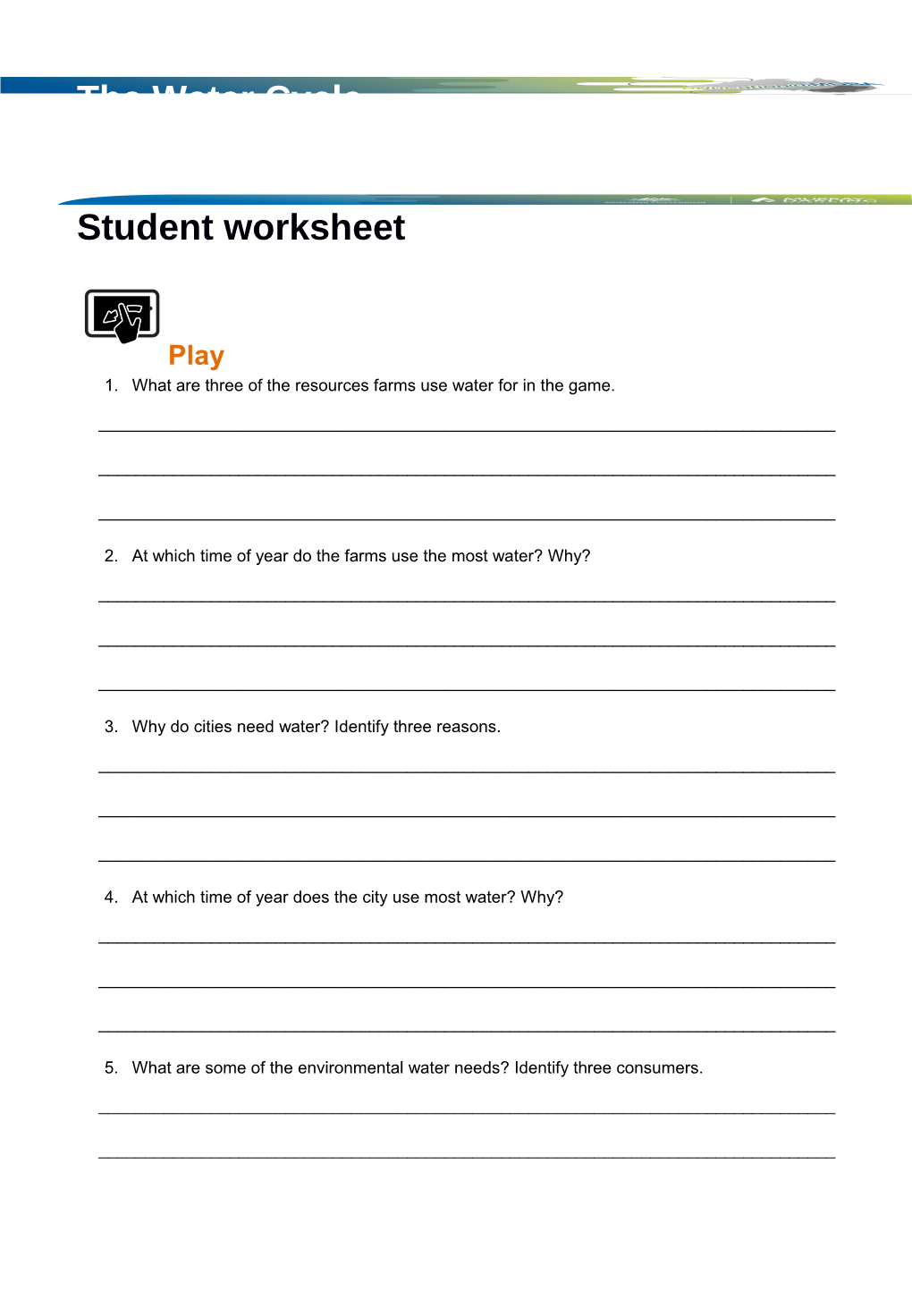 The Water Cycle in the Murray-Darling Basin Student Worksheet