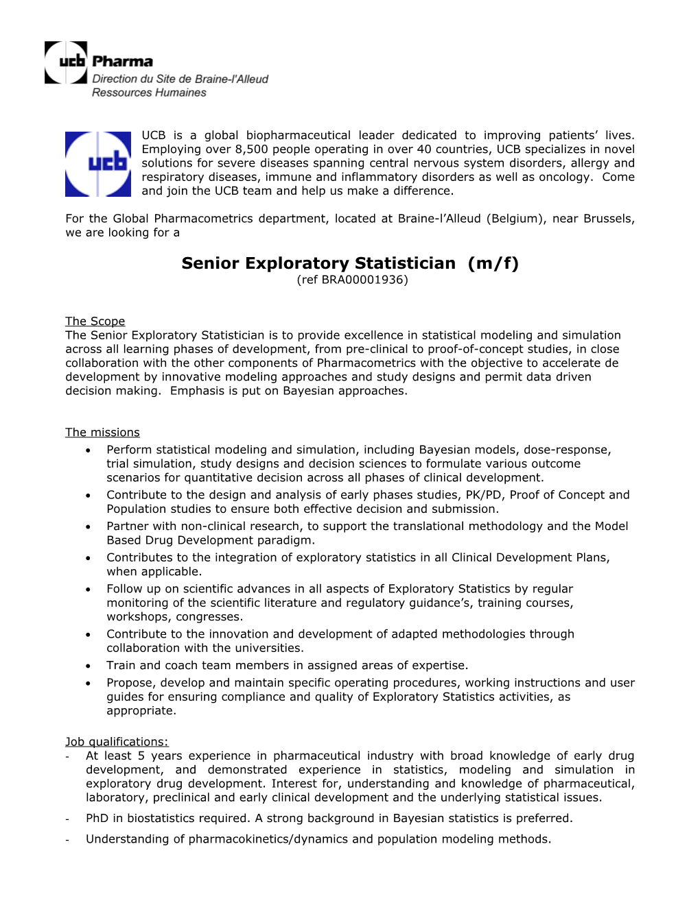 Senior Exploratory Statistician (M/F)