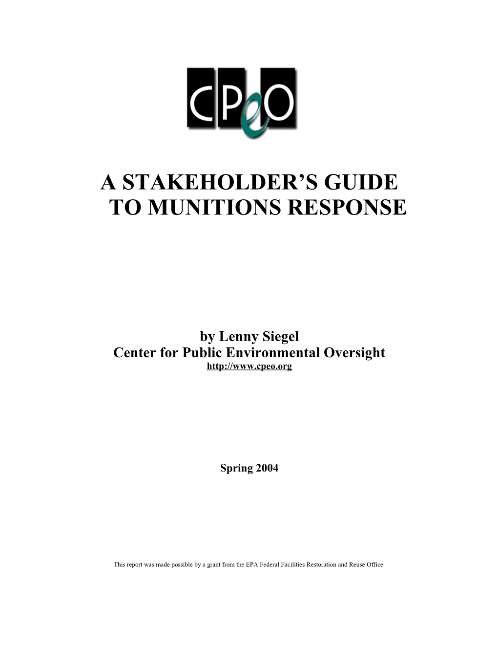 A Stakeholder S Guideto Munitions Response