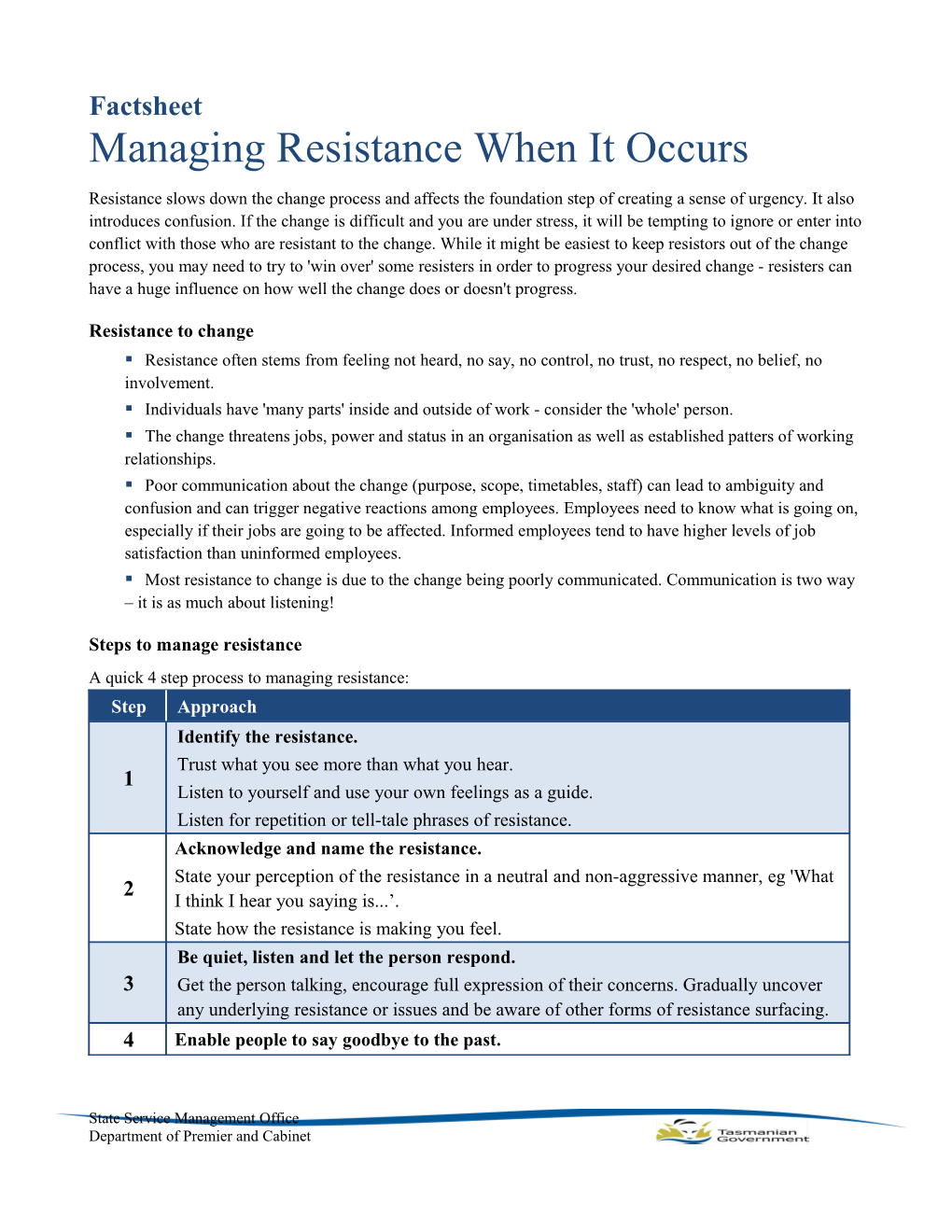 Factsheet: Managing Resistance When It Occurs