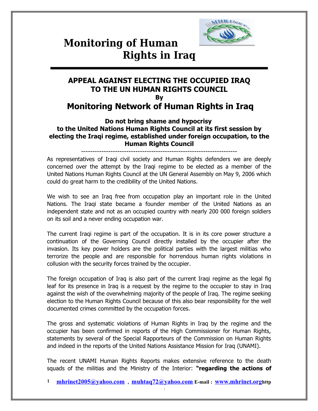 Appeal Against Electing Theoccupied Iraq