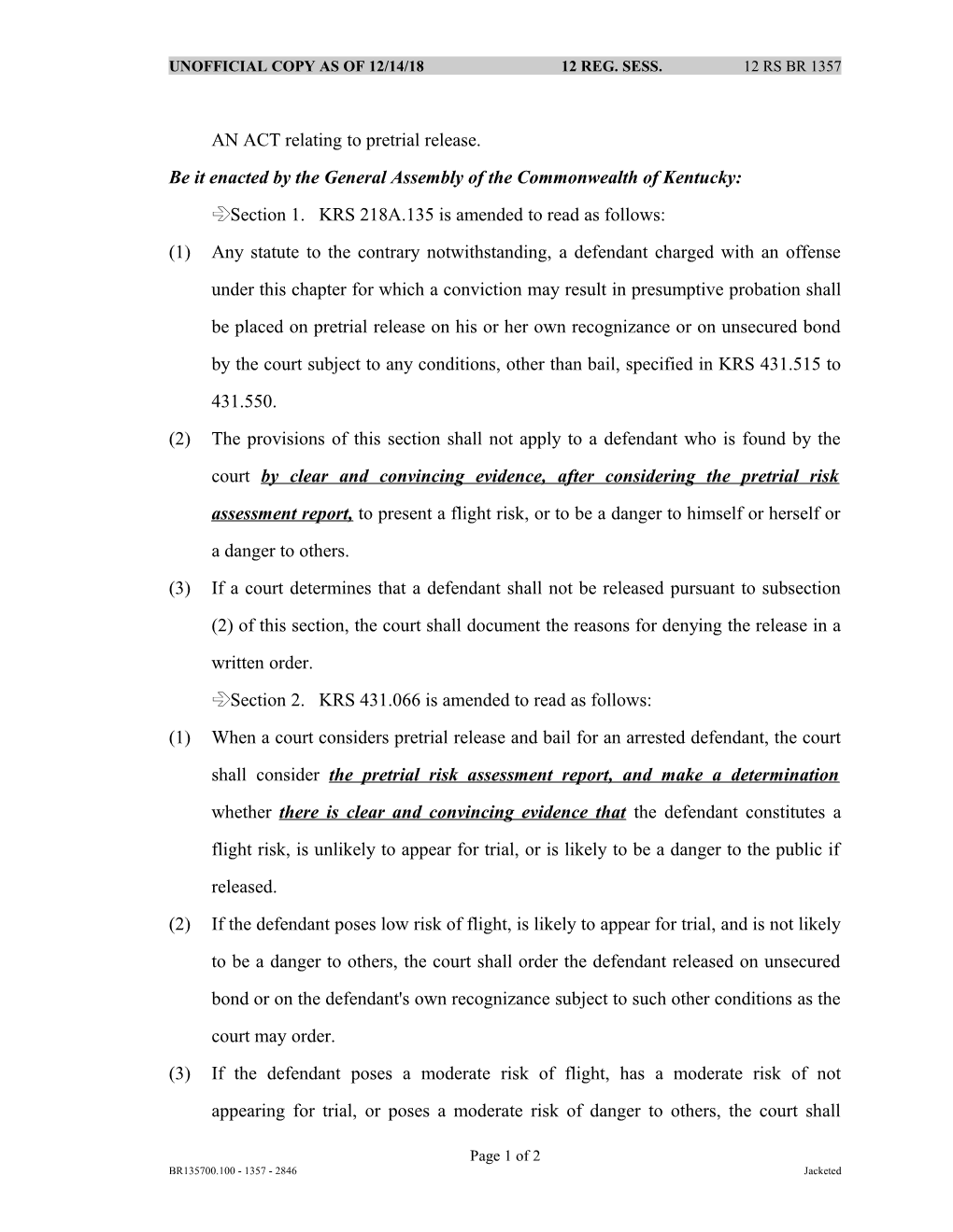 AN ACT Relating to Pretrial Release