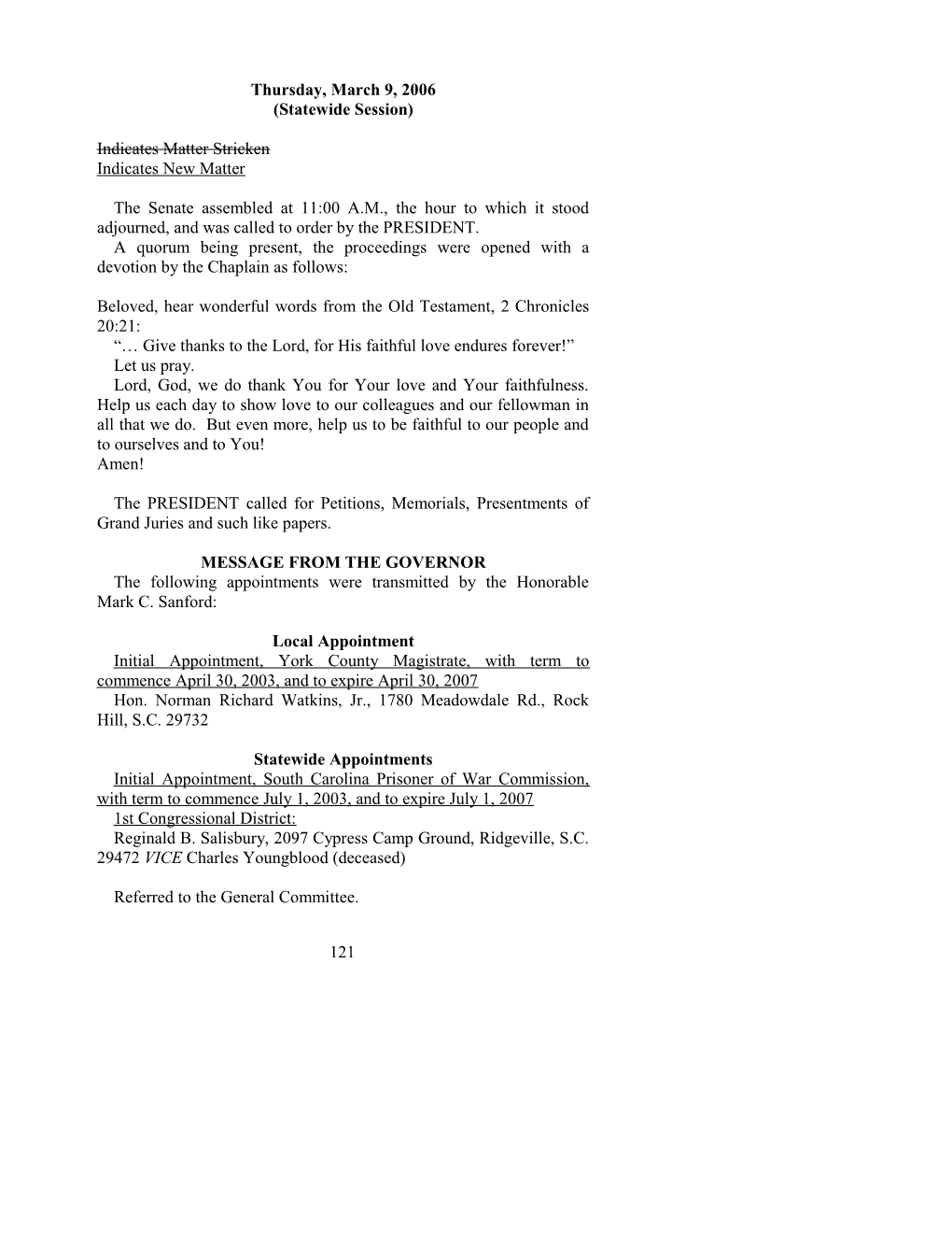 Senate Journal for Mar. 9, 2006 - South Carolina Legislature Online