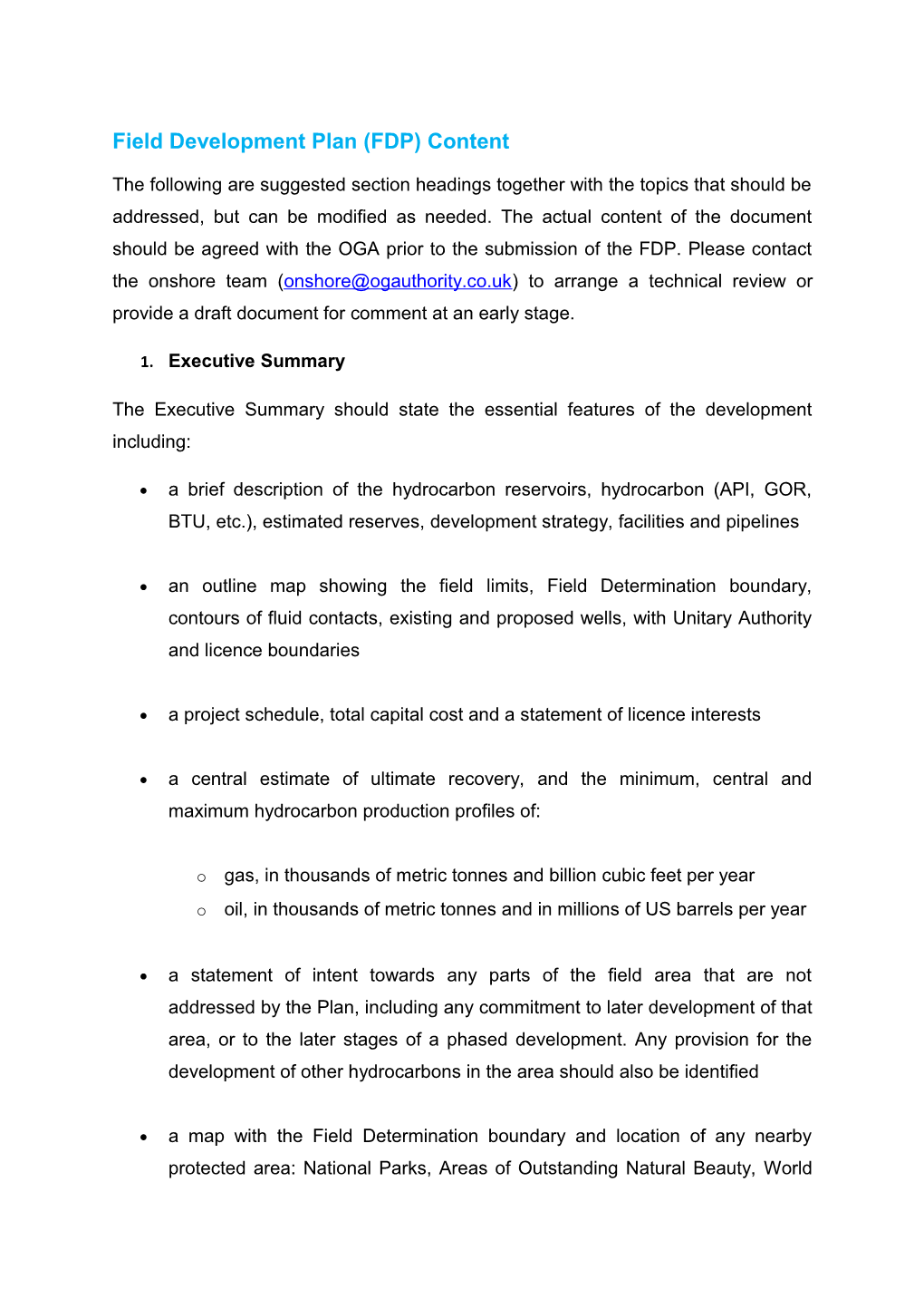 Field Development Plan (FDP) Content