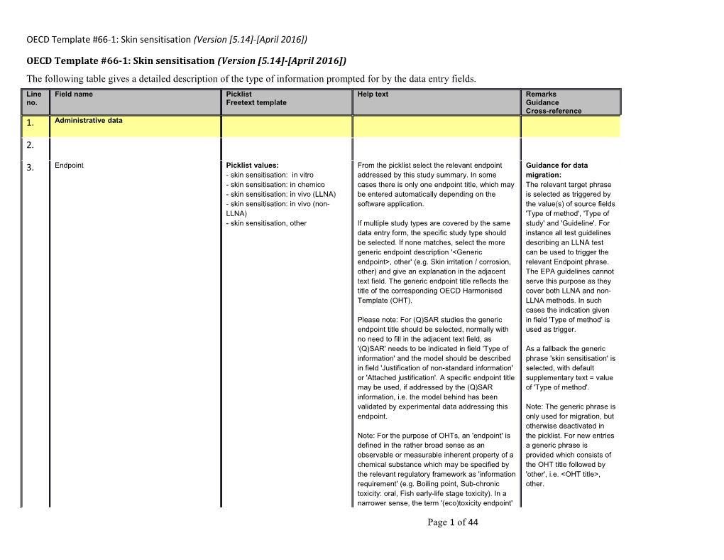 Oecdtemplate #66-1: Skin Sensitisation(Version 5.14 - April 2016 )