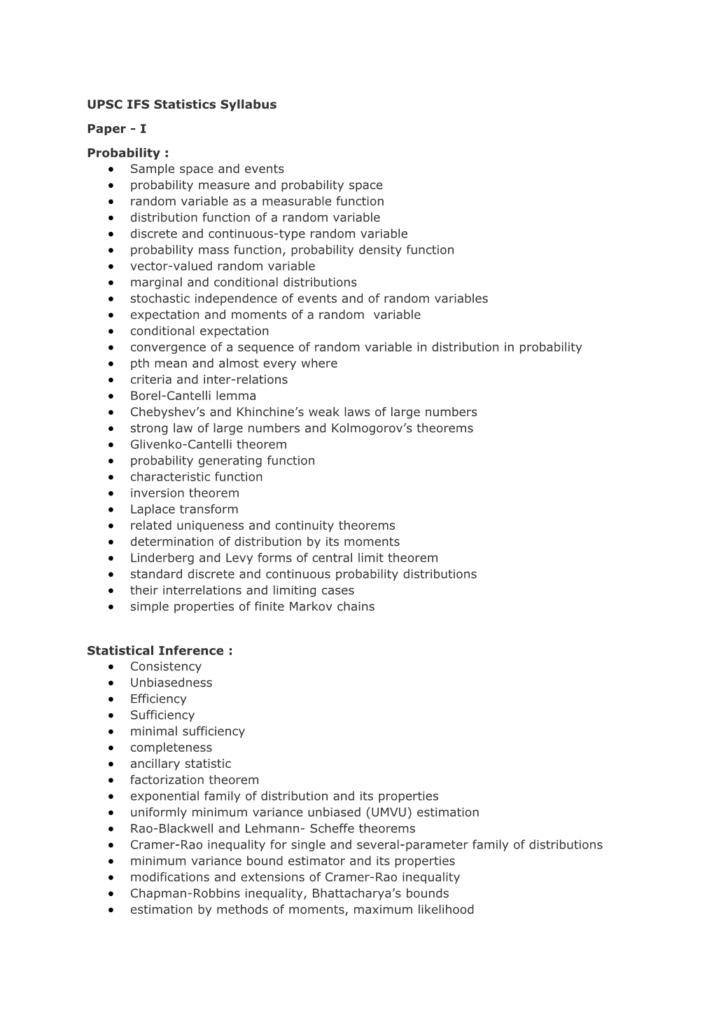 UPSC IFS Statistics Syllabus