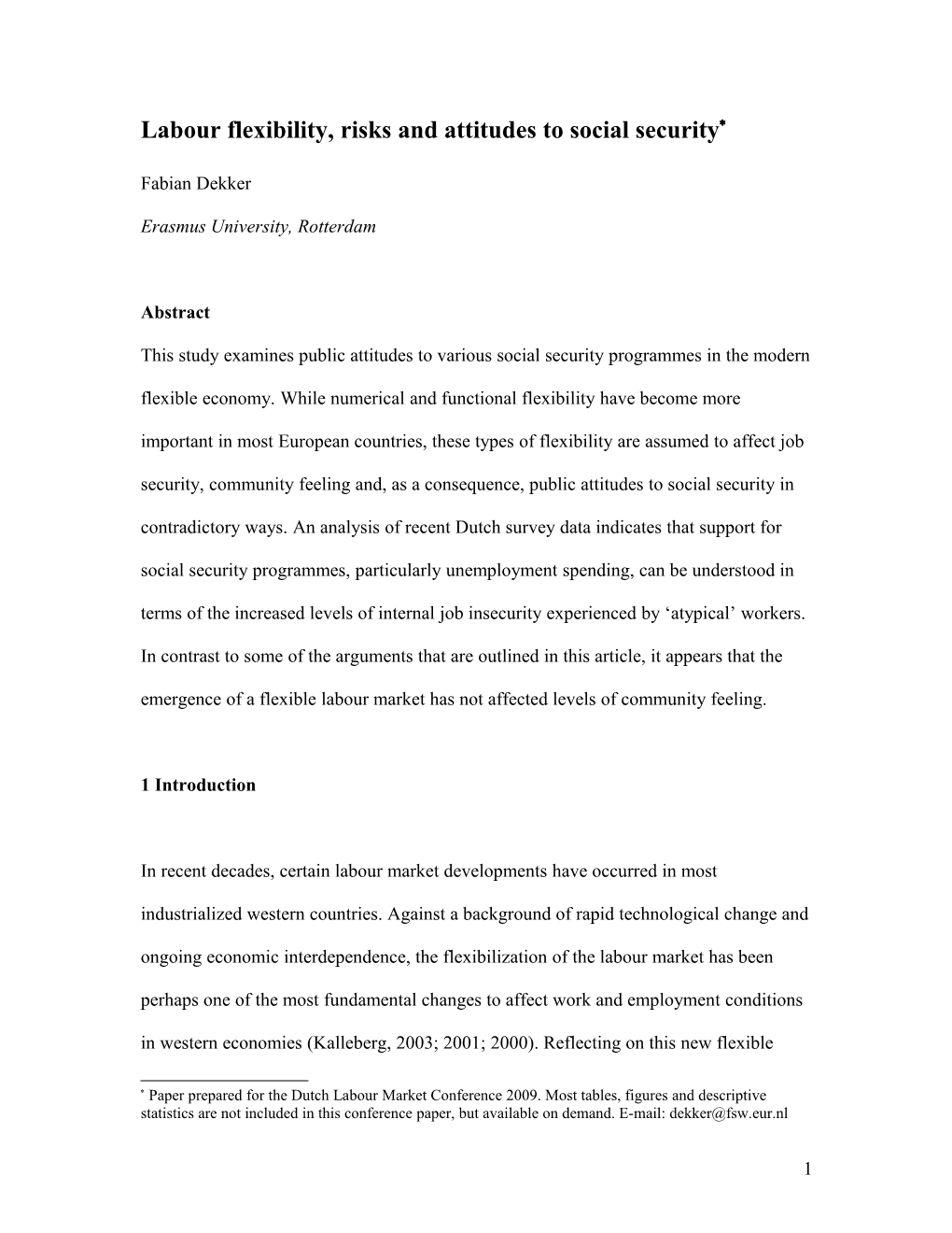 Labour Flexibility, Risks and the Welfare State