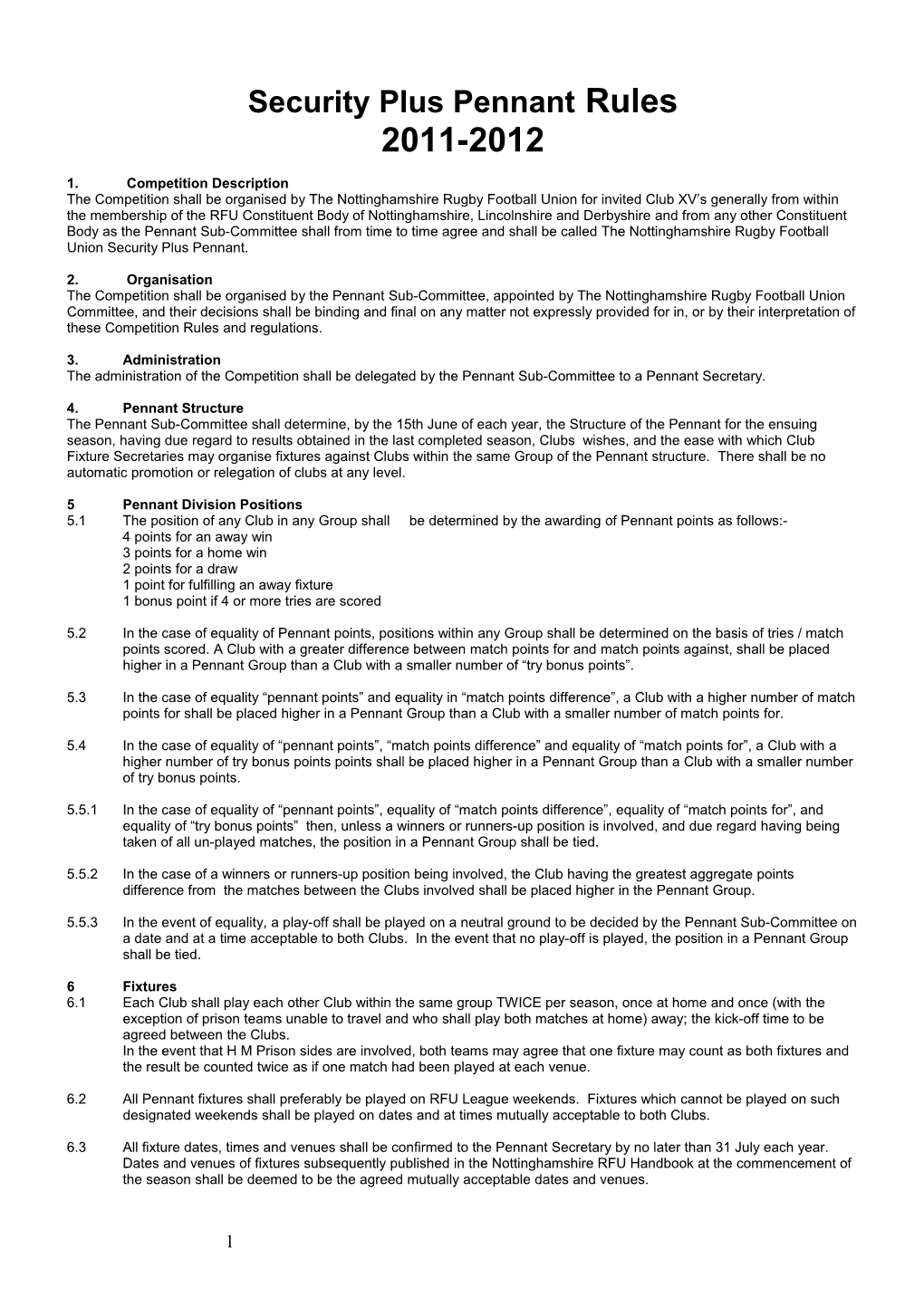 Security Plus Pennant Rules