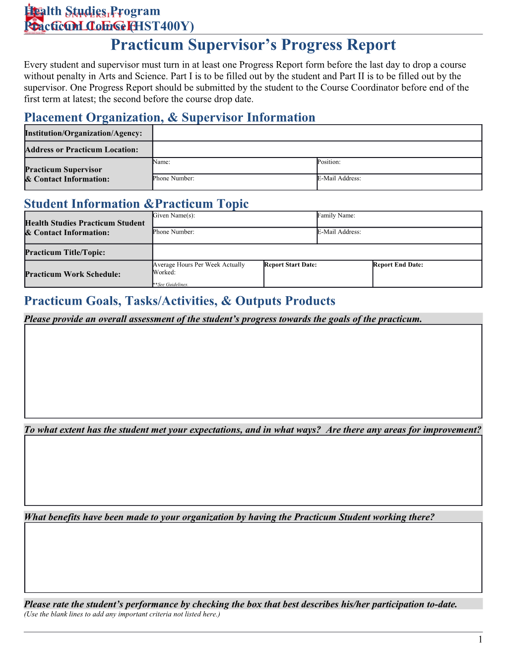 Universitycollegehealth Studies Practicum Course (HST400Y) Practicum Timesheet/Journal