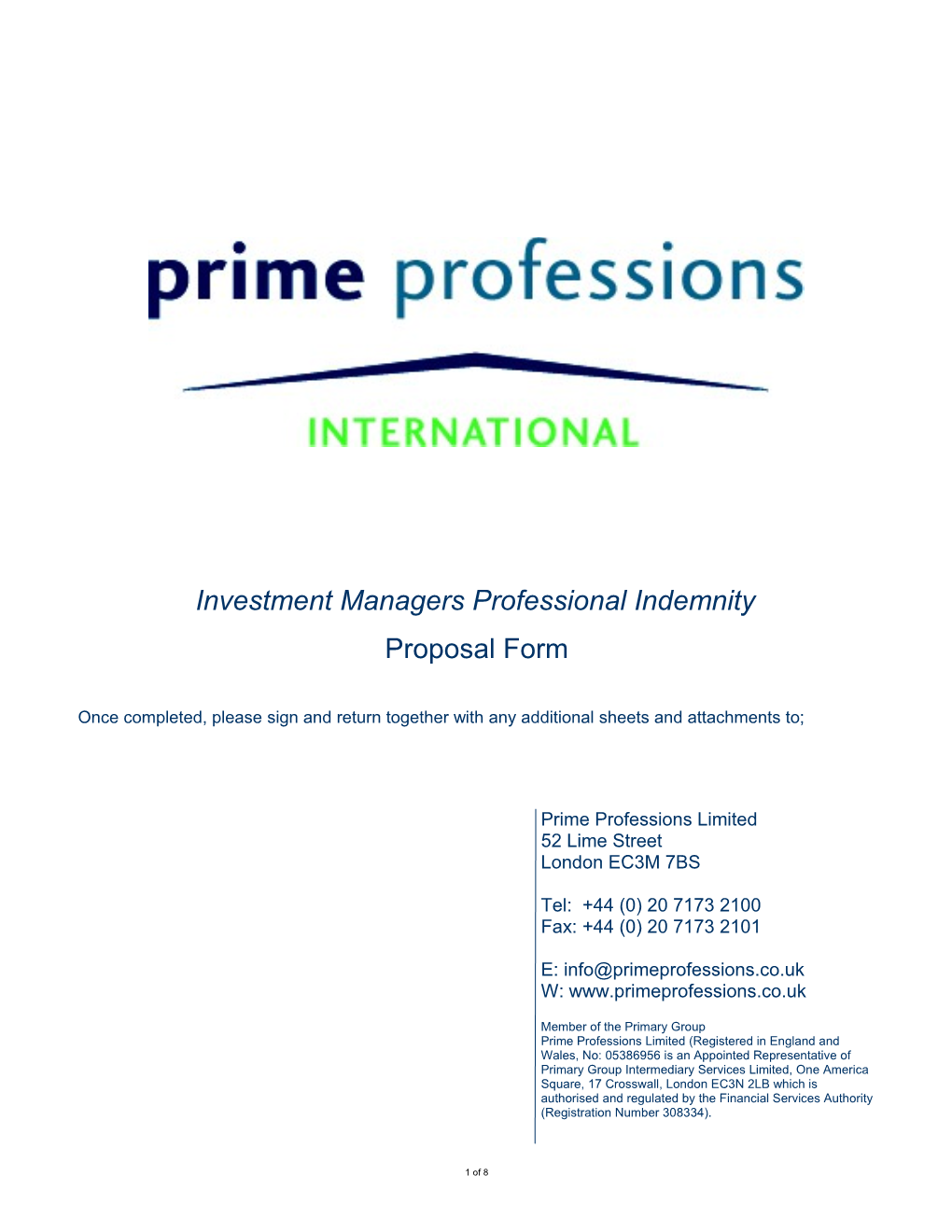 Investment Managers Professional Indemnity