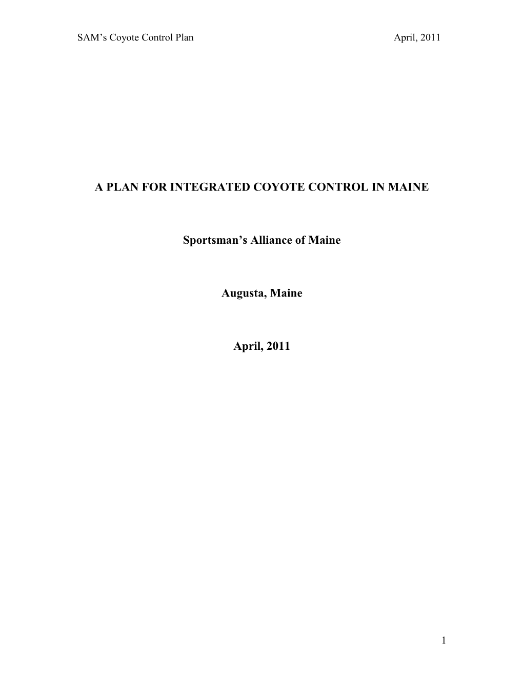 A Plan for Integrated Coyote Control in Maine