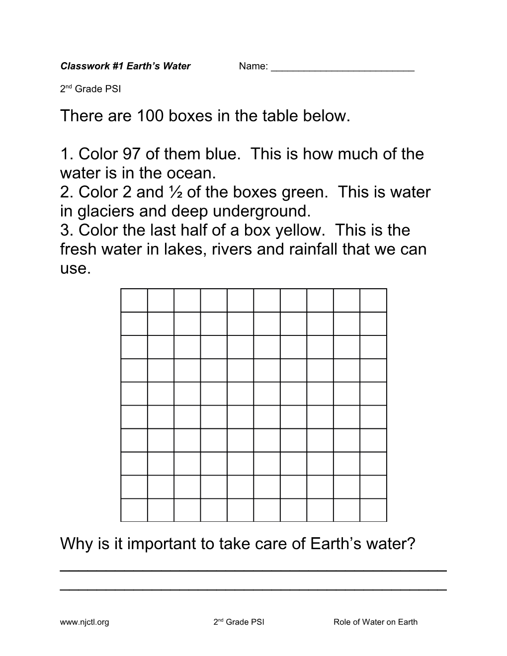 Classwork #1 Earth S Water Name: ______