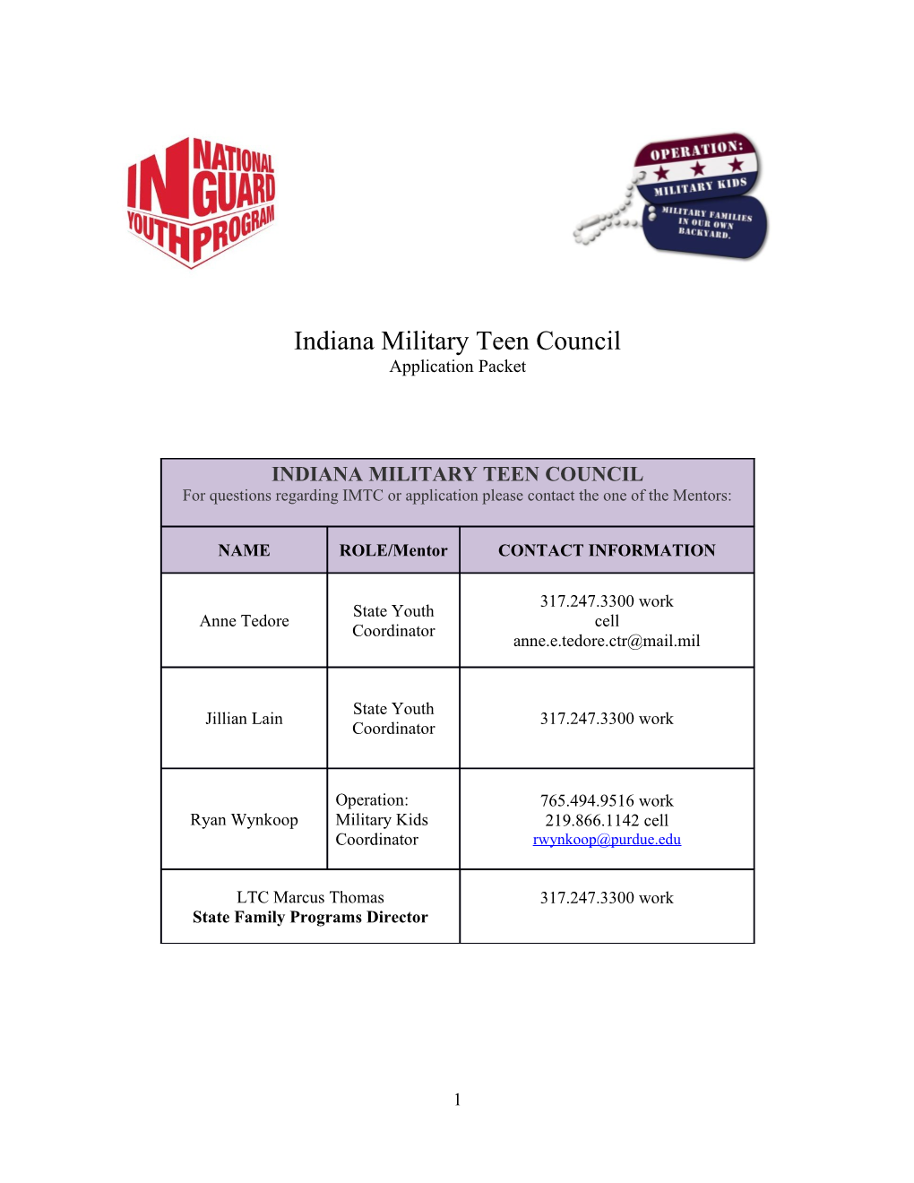 Indiana Military Teen Council Membership Criteria