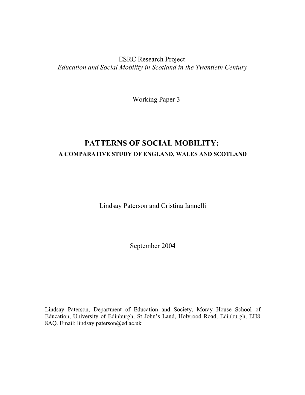 Education and Social Mobility in Scotland in the Twentieth Century