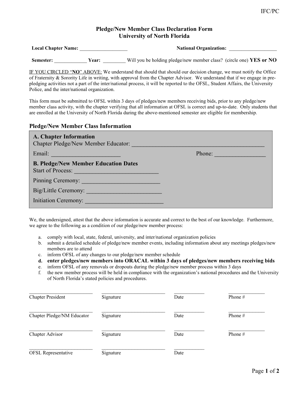 Membership Intake Intent Form