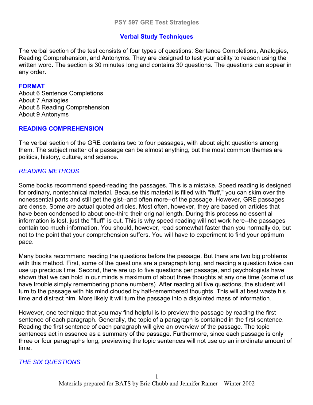 Format of the Verbal Section