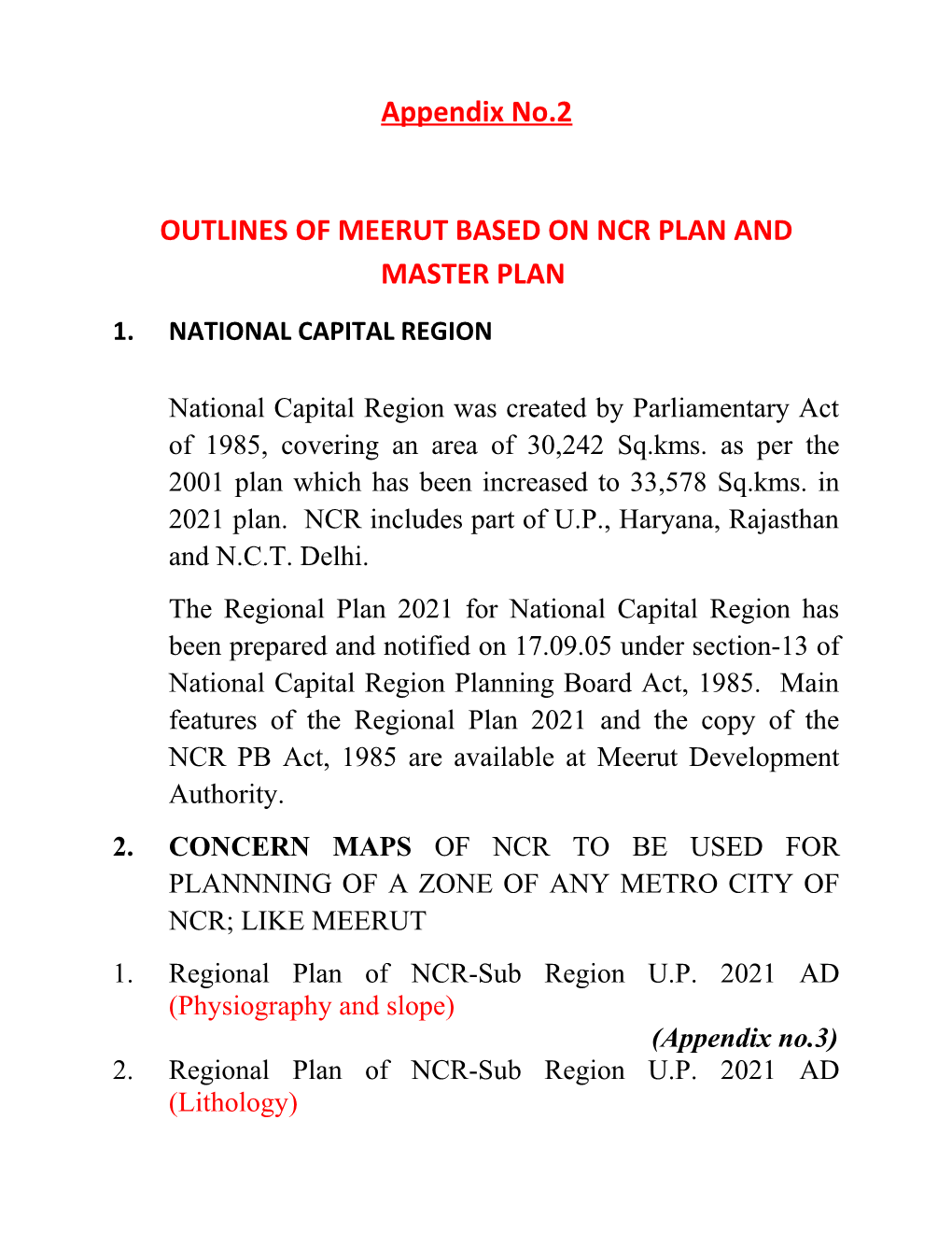 Outlines of Meerut Based on Ncr Plan and Master Plan