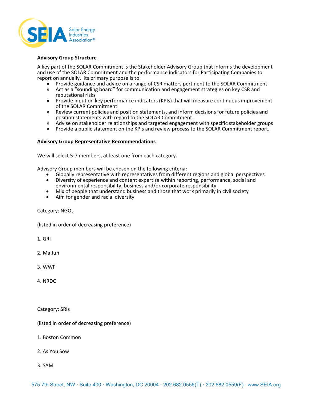 Advisory Group Structure