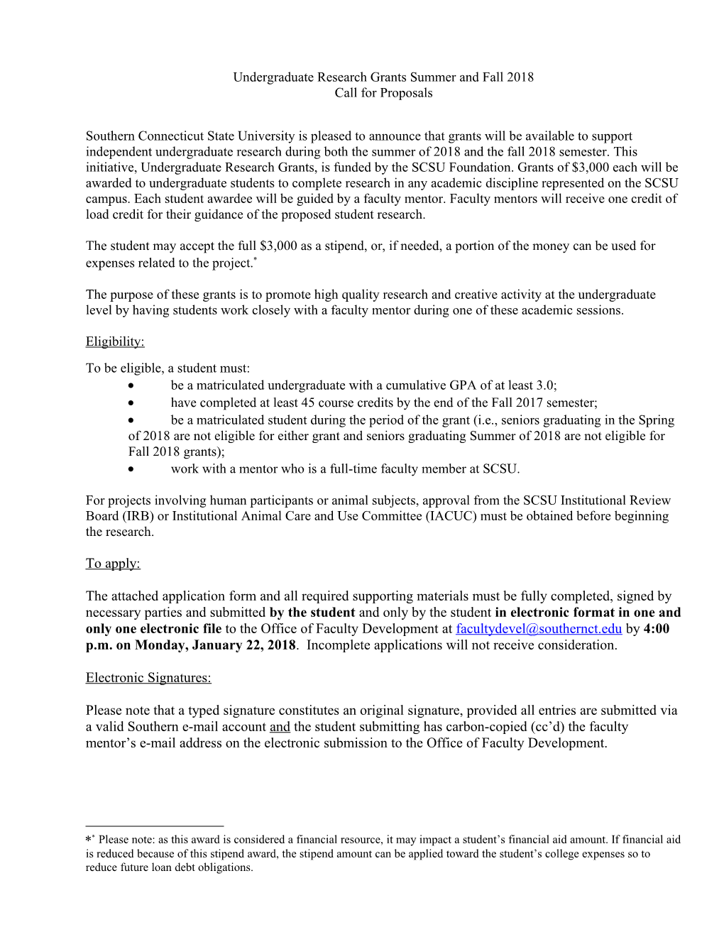 Undergraduate Research Grants Summer and Fall 2018