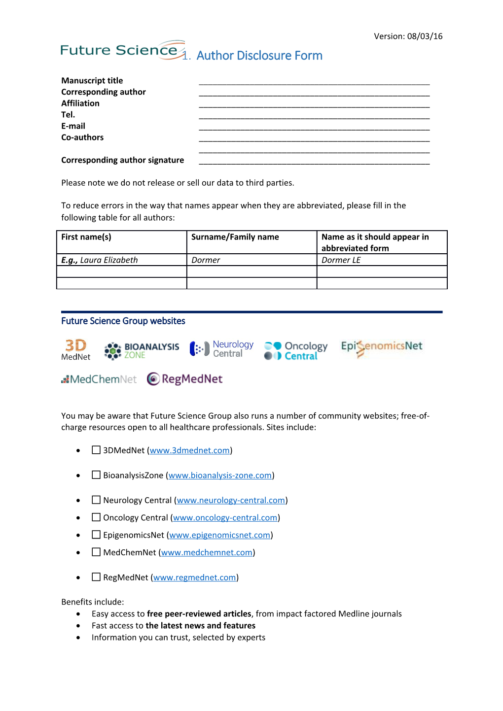 Author Disclosure Form