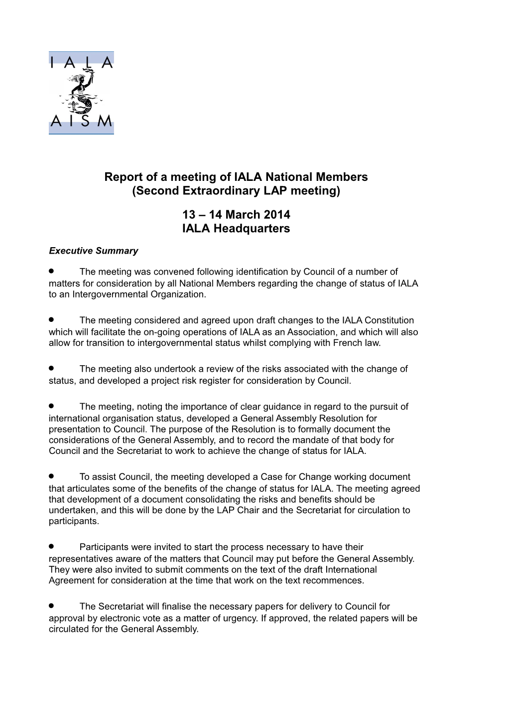 Report of a Meeting of IALA National Members