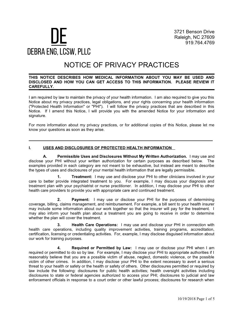 CSWA: Template Notice of Privacy Practices (1100653;3)