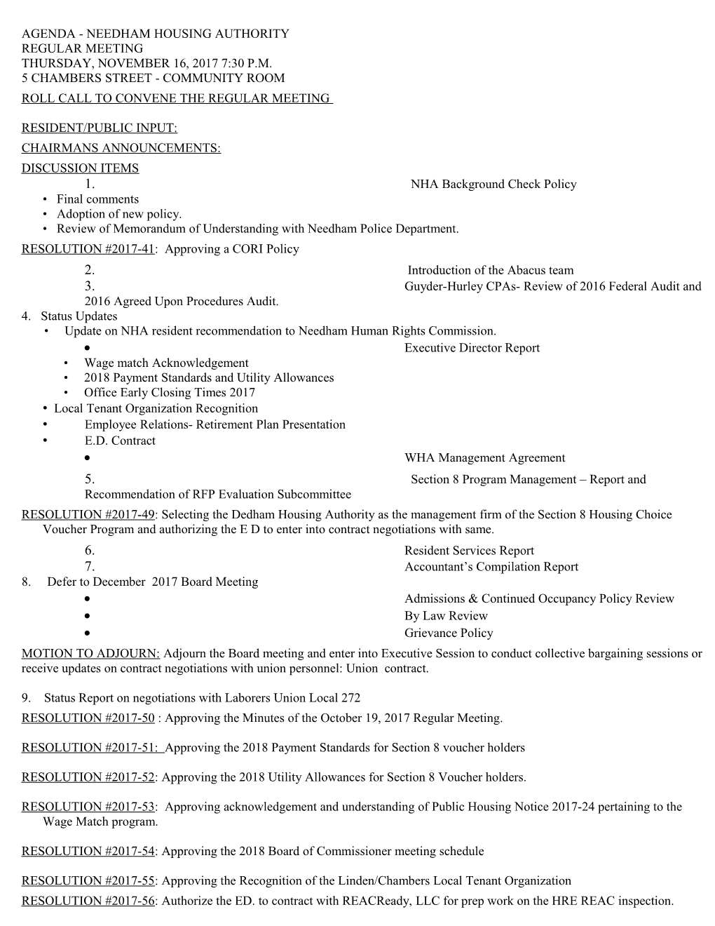 Agenda - Needham Housing Authority