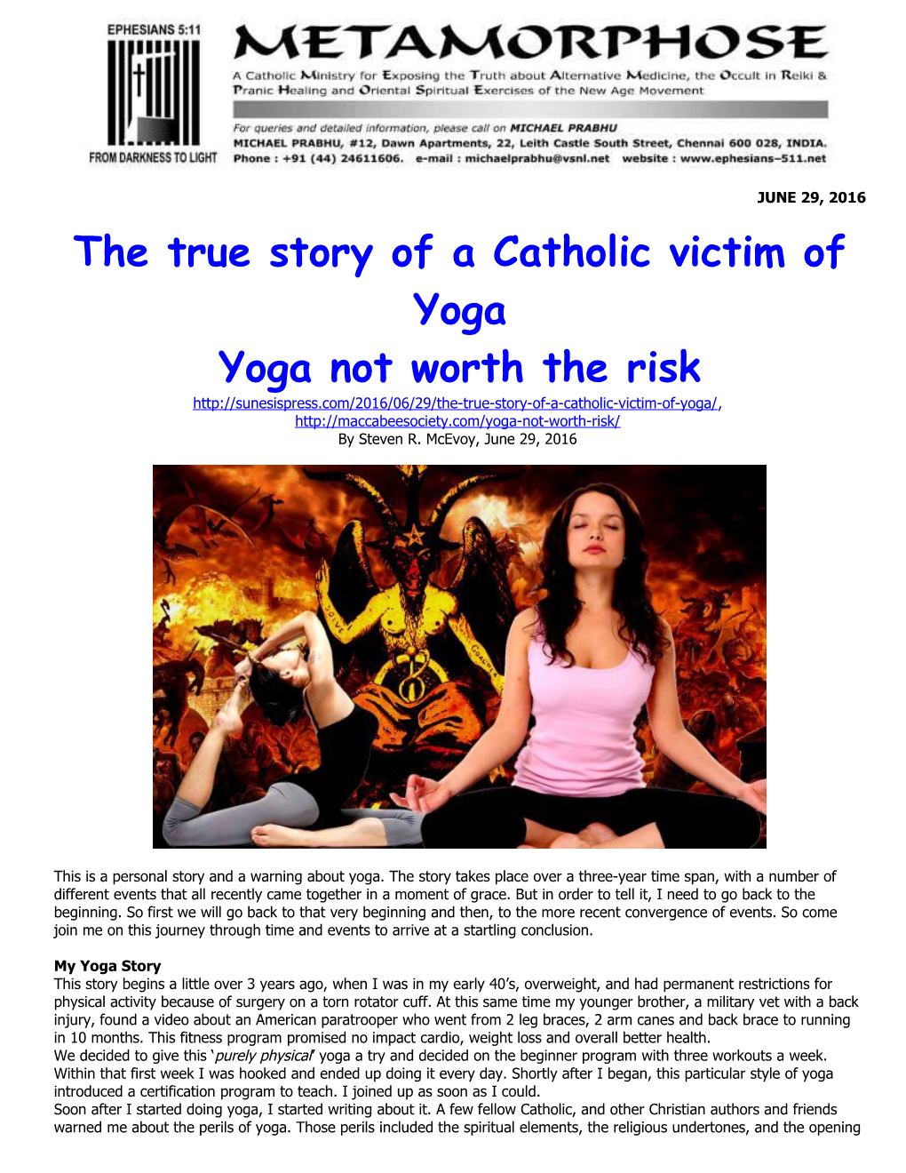 The True Story of a Catholic Victim of Yoga