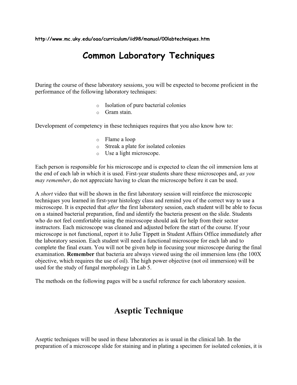 Common Laboratory Techniques