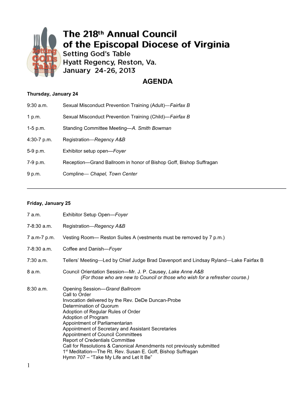 Agenda: Planning Meeting for 2010 Annual Council