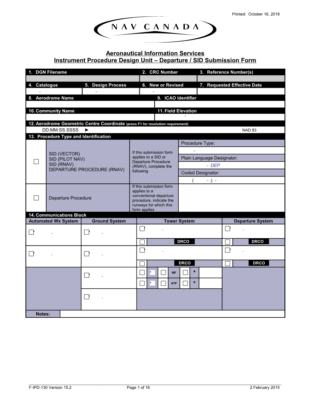 F-IPD-130 Departure - SID Submission Form