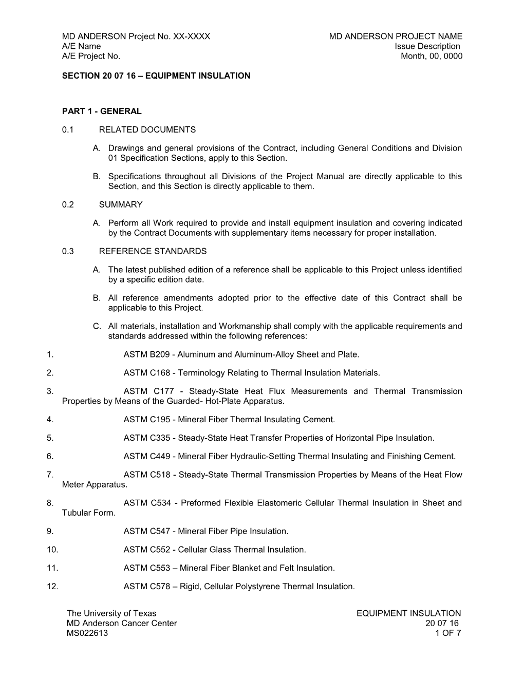 SECTION 20 07 16 Equipment Insulation