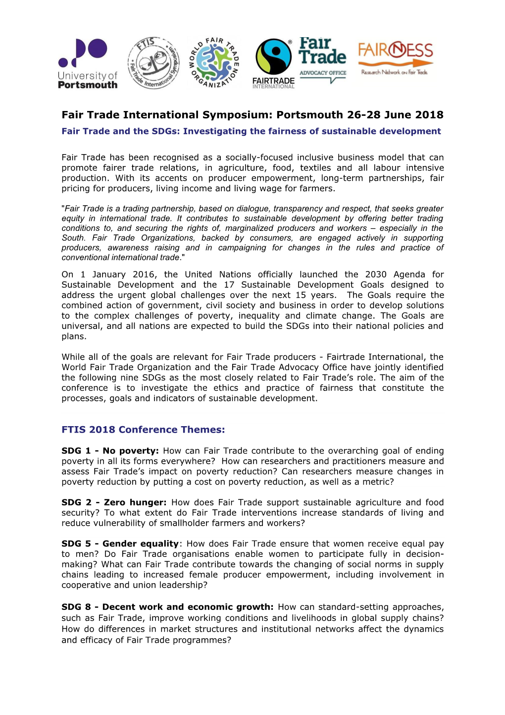 Fair Trade International Symposium: Portsmouth 26-28June 2018