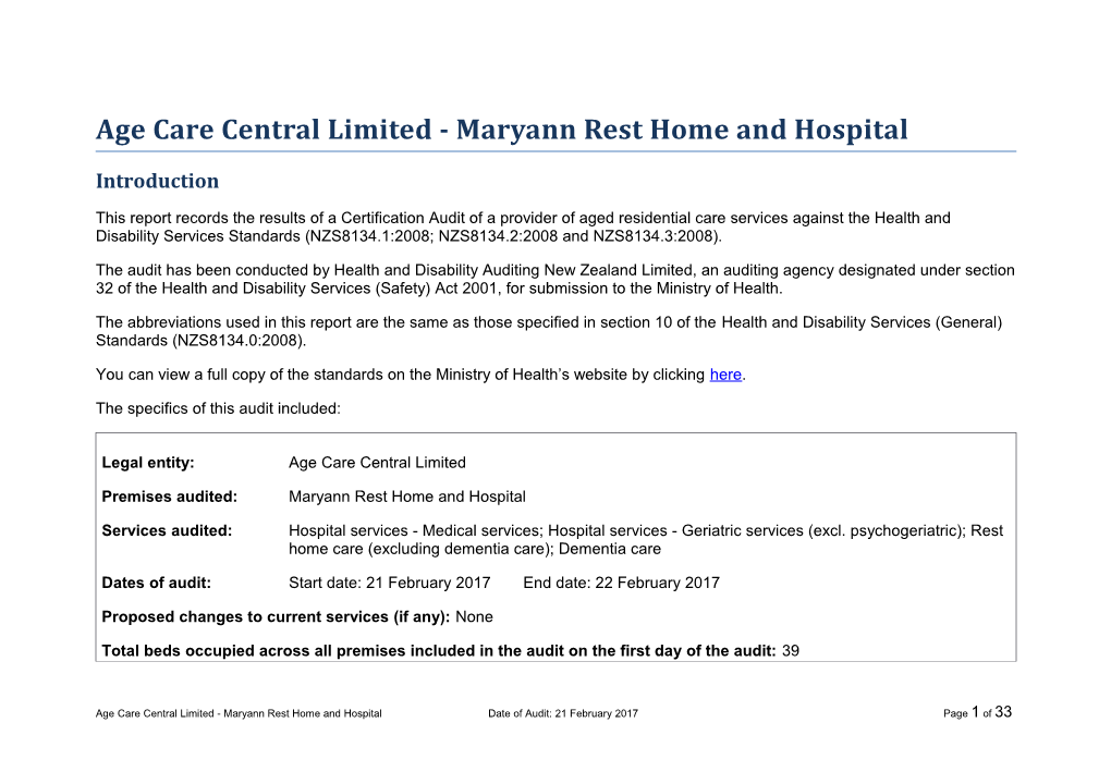 Age Care Central Limited - Maryann Rest Home and Hospital