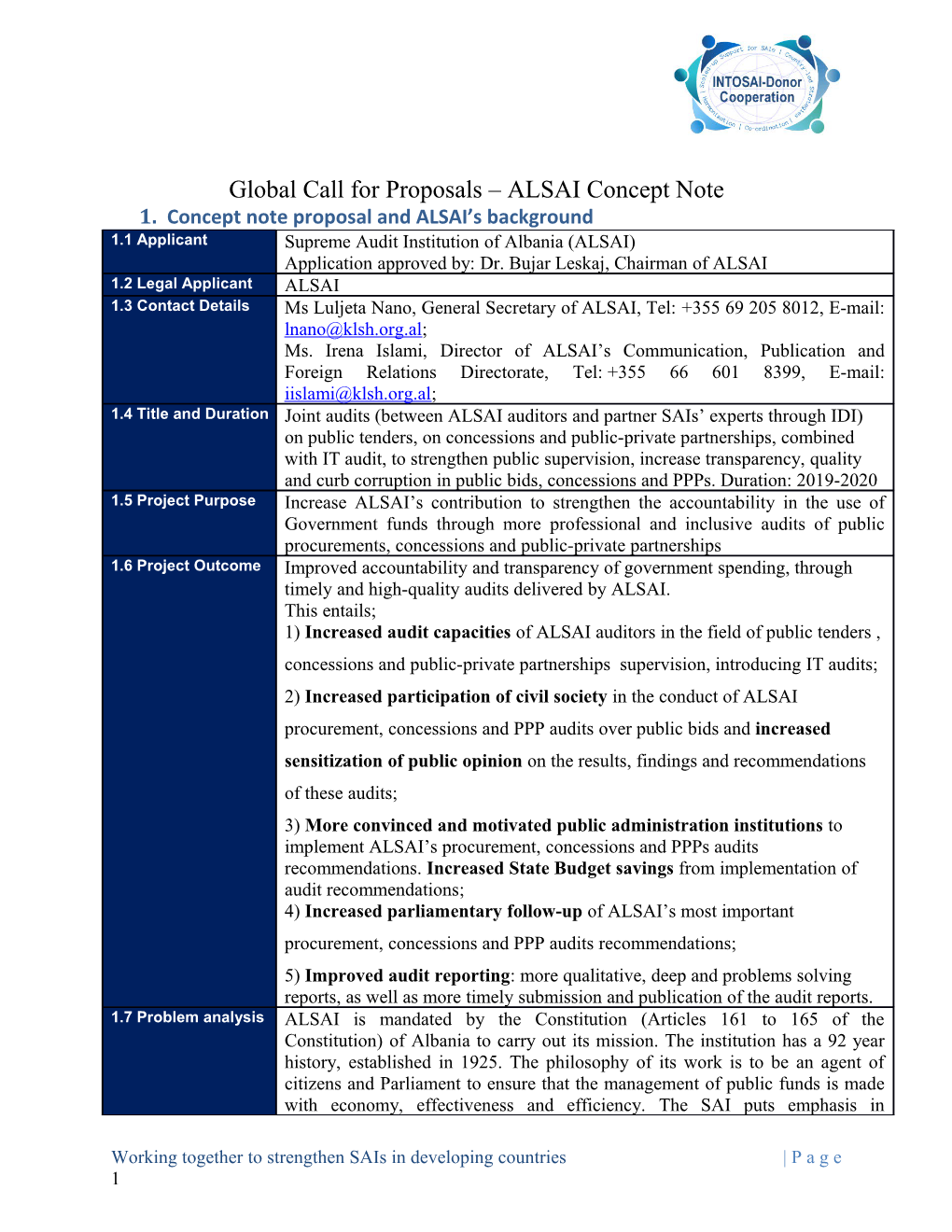 Global Call for Proposals ALSAI Concept Note