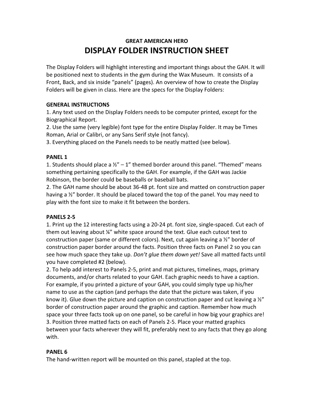 Display Folder Instruction Sheet