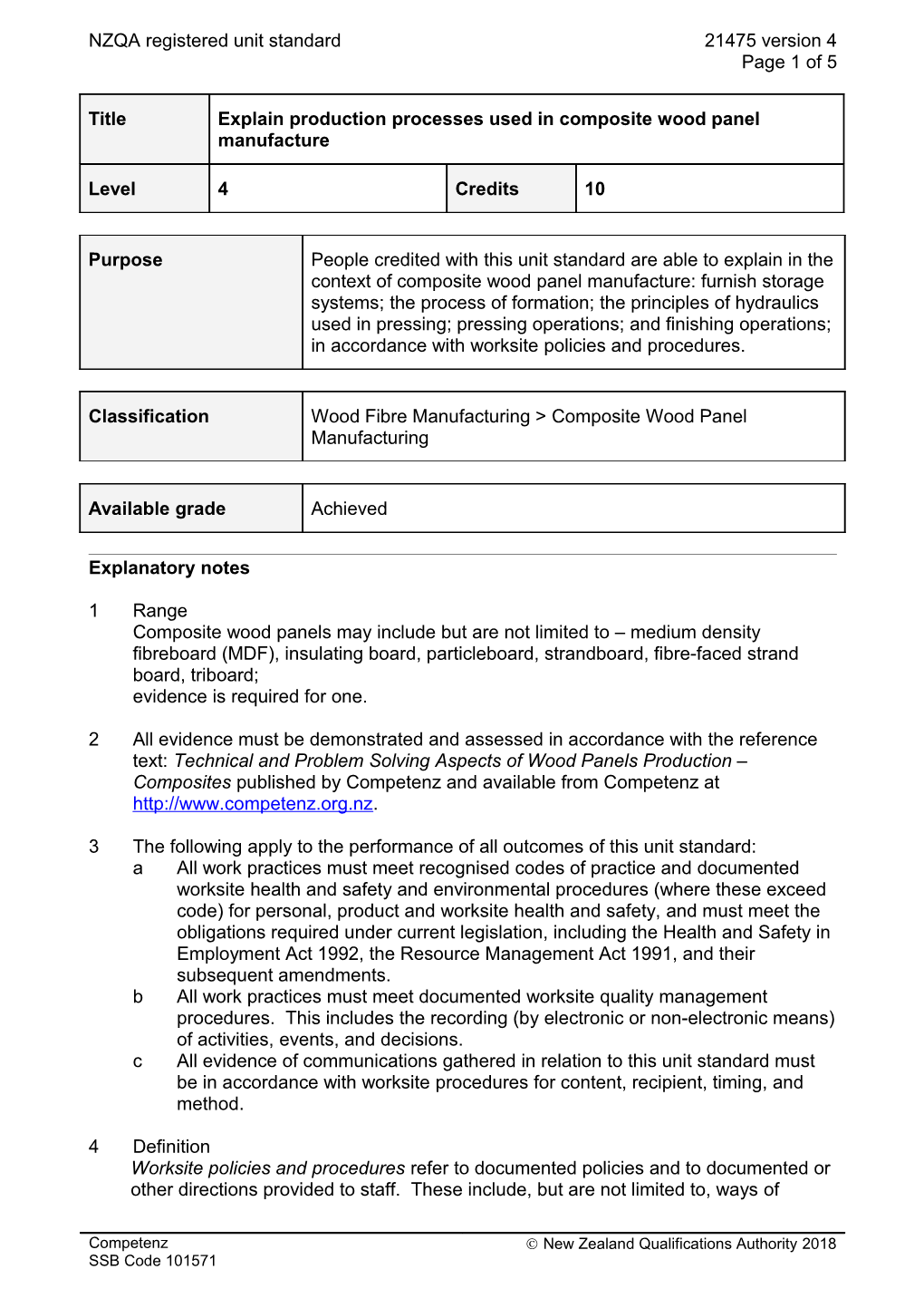 21475 Explain Production Processes Used in Composite Wood Panel Manufacture