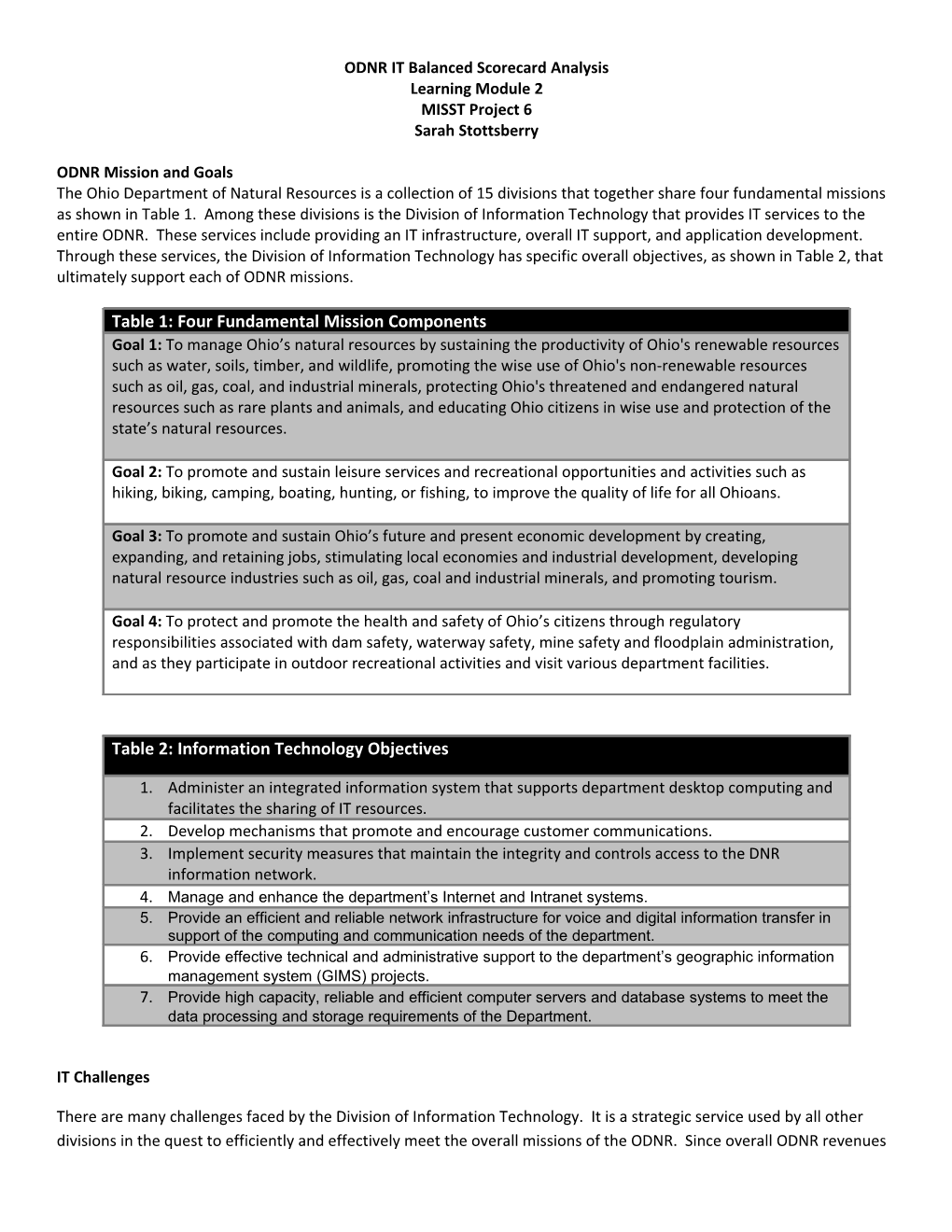 ODNR IT Balanced Scorecard Analysis