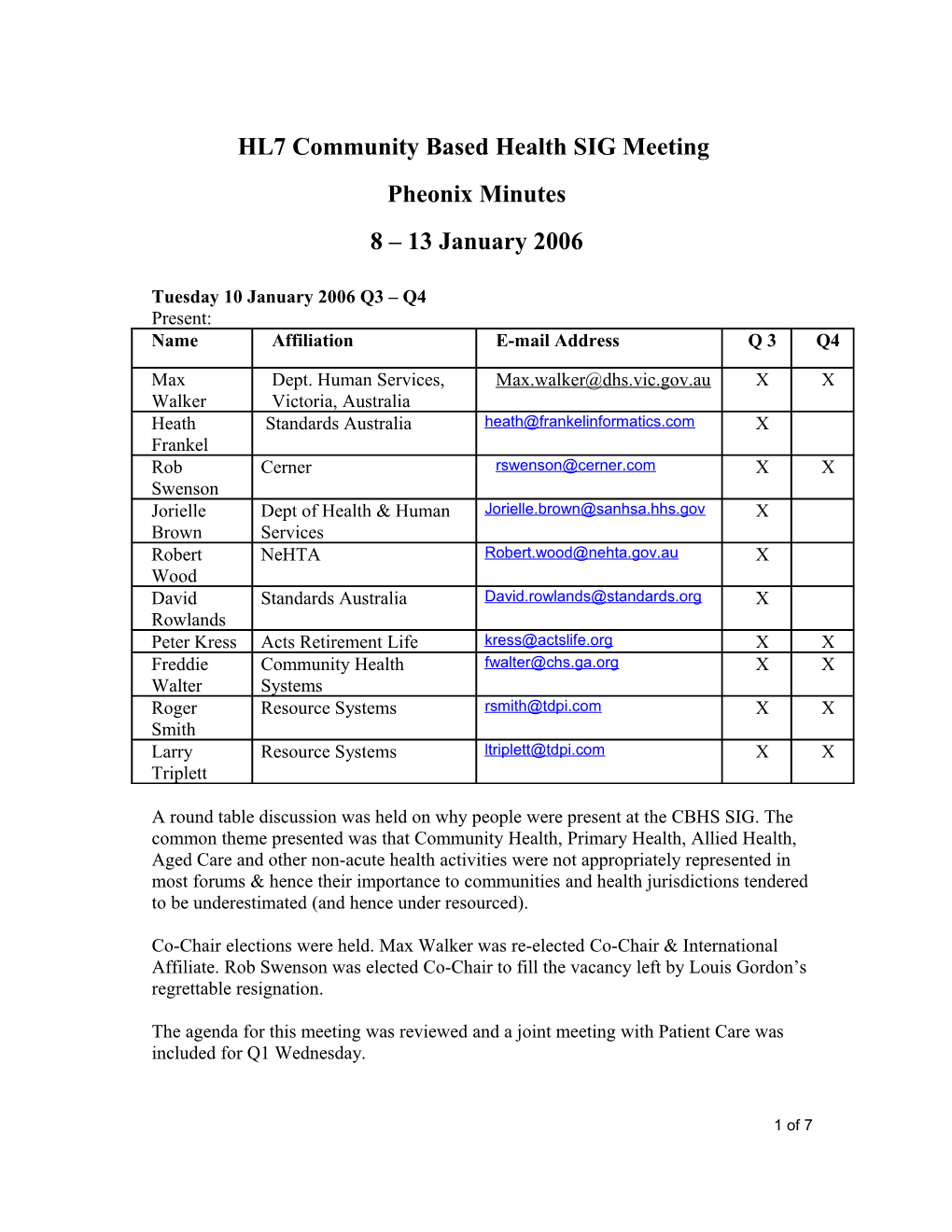 HL7 Community Based Health SIG Meeting Minutes