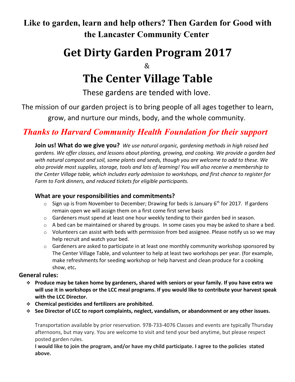 Get Dirty Garden Program 2017