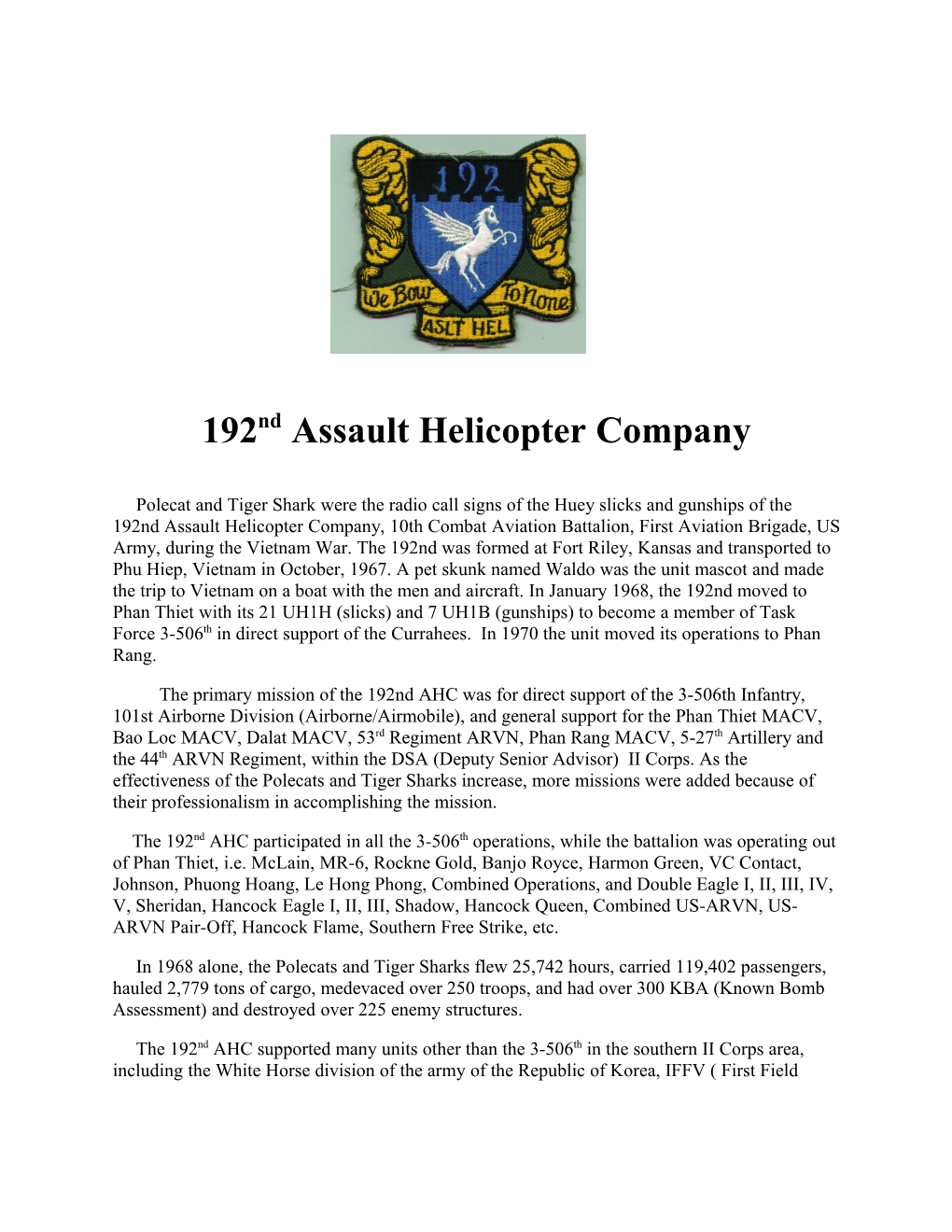 192Nd Assault Helicopter Company