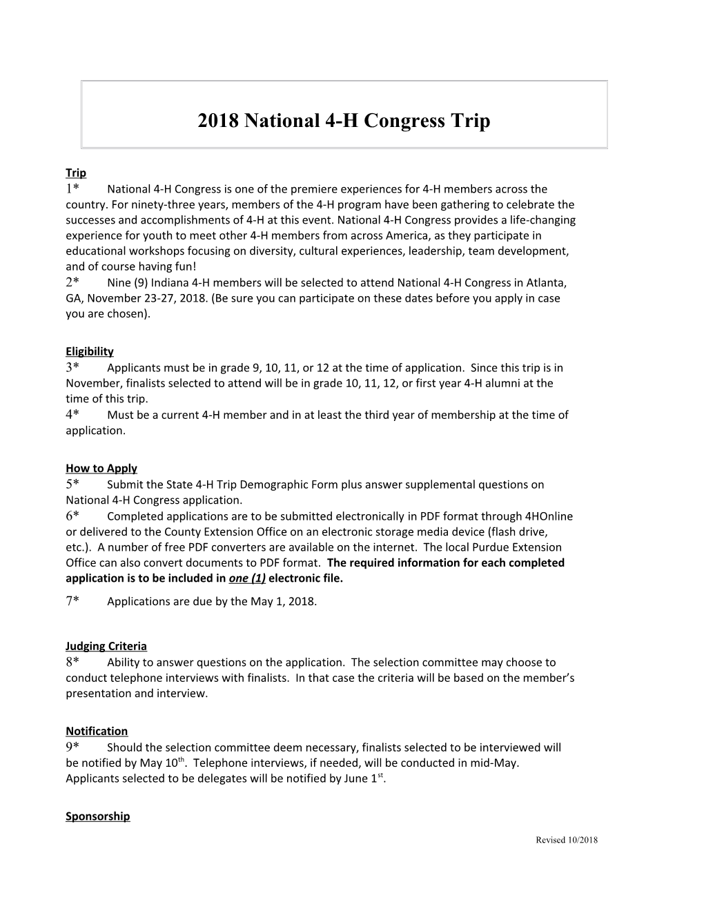 2018National 4-H Congress Trip