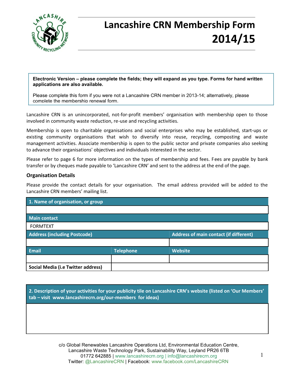 Lancashire CRN Membership Form