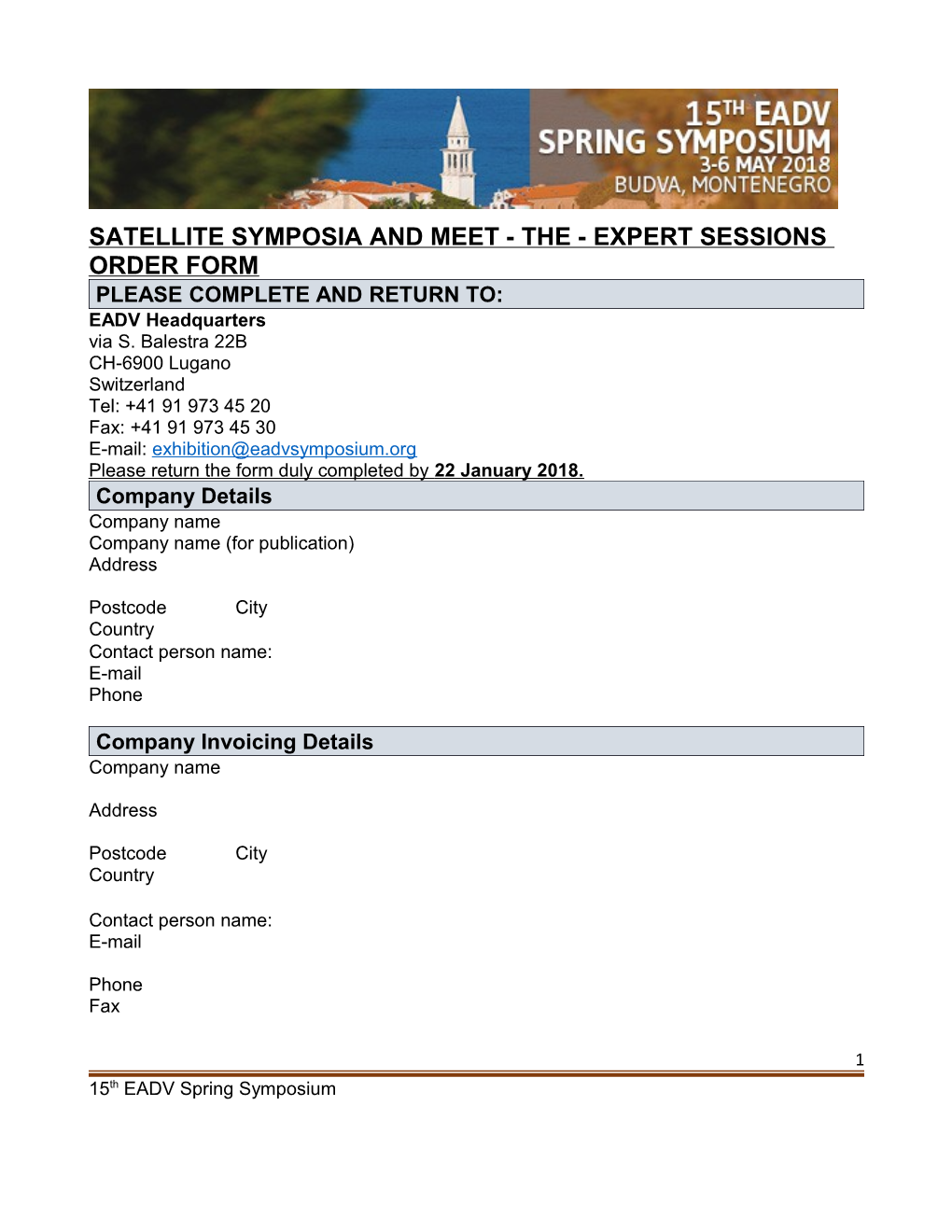 Satellite Symposia and Meet-The-Expert Sessions Order Form