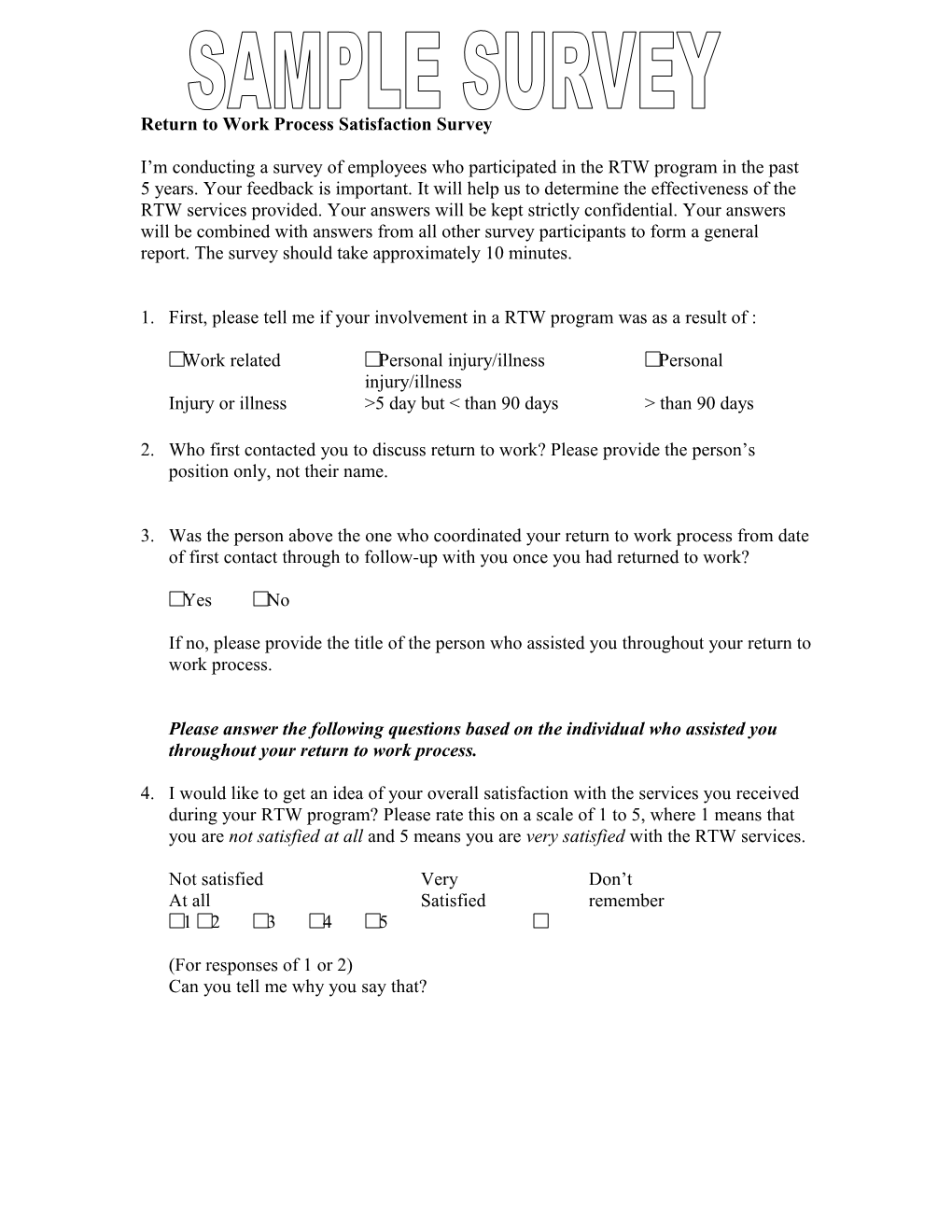 Return to Work Process Satisfaction Survey