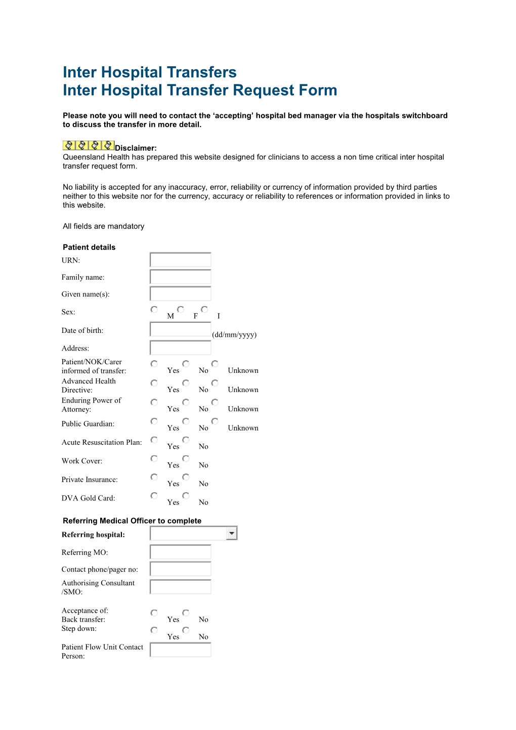 Inter-Hospital Transfer Request Form