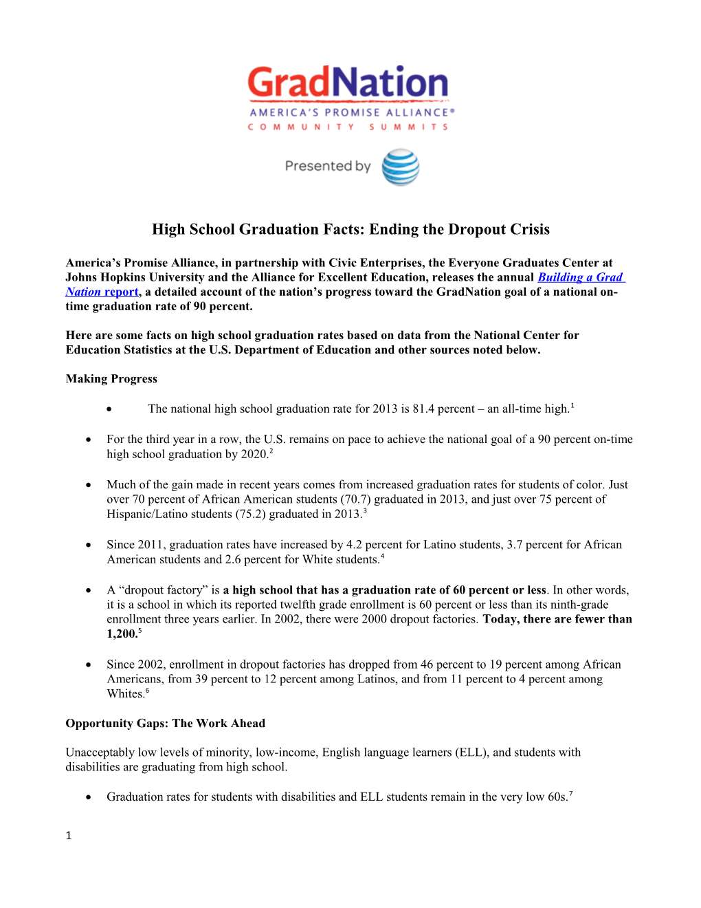 High School Graduation Facts: Ending the Dropout Crisis