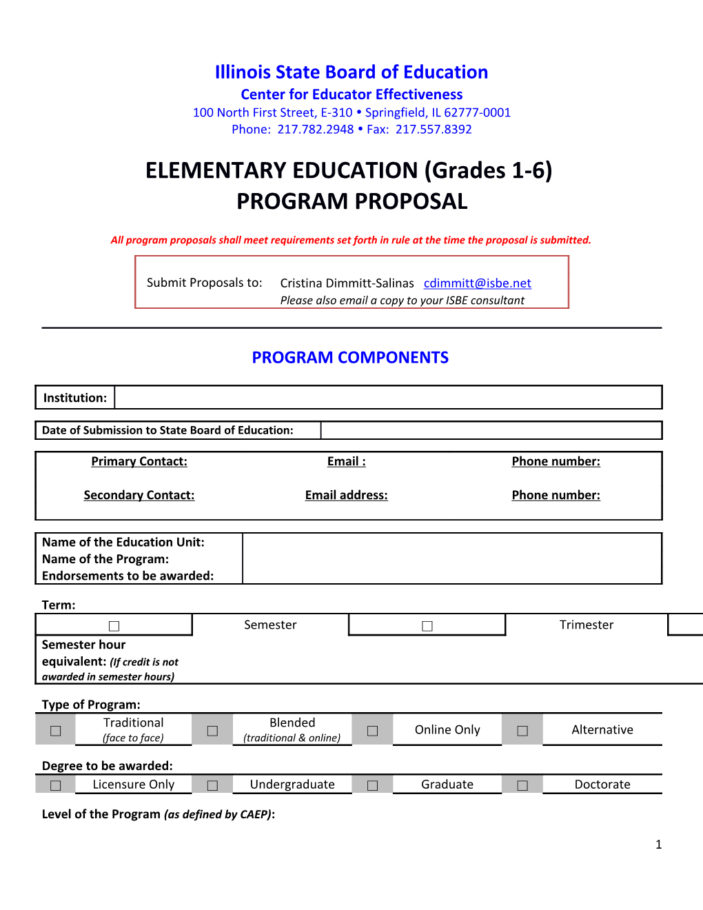 Elementary Education (1-6) Program Proposal