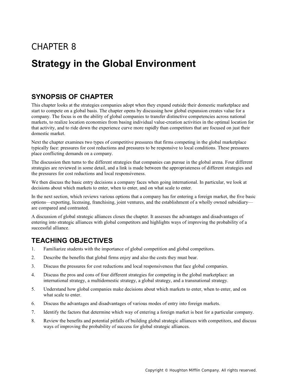 Chapter 8: Strategy in the Global Environment 1