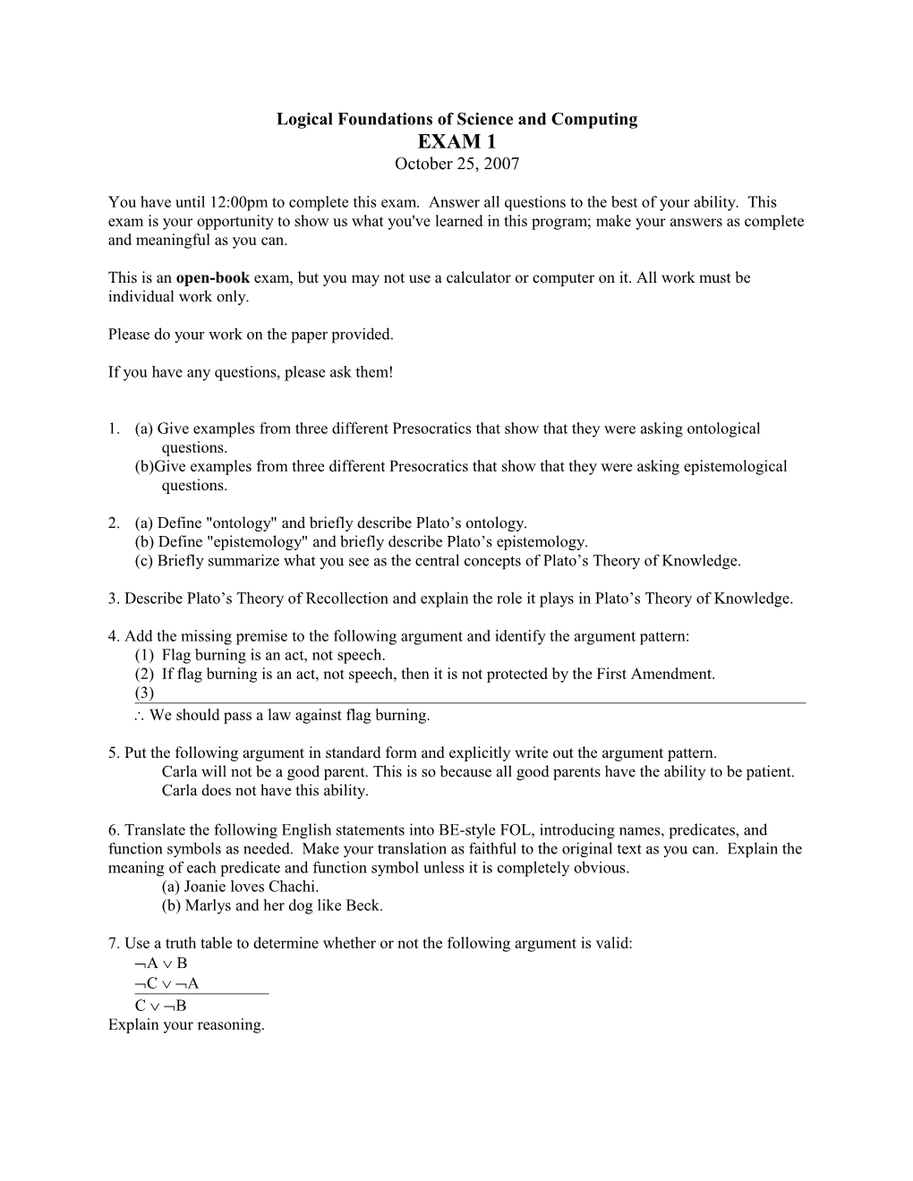 Exam 1 Sample Questions